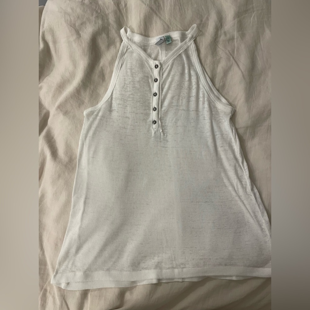 Susina - White Ribbed Henley Tank Top – Size Small